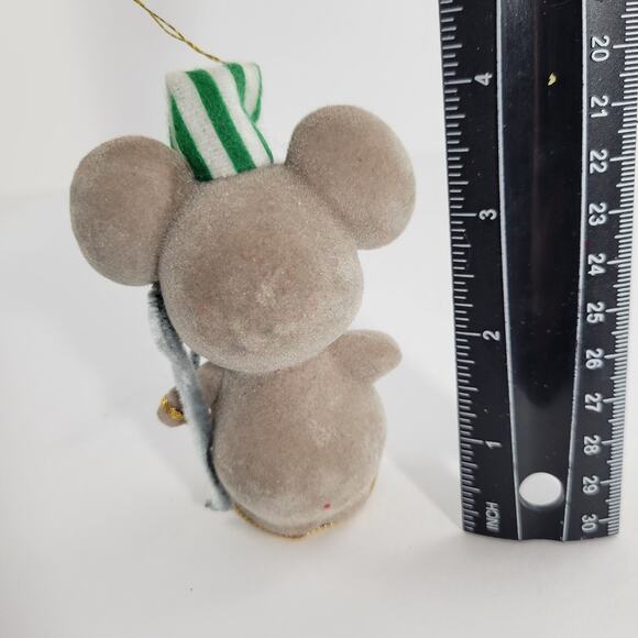 Large Mid-century Flocked Pajama Mouse Vintage Christmas Ornament Japan - Picture 3 of 4